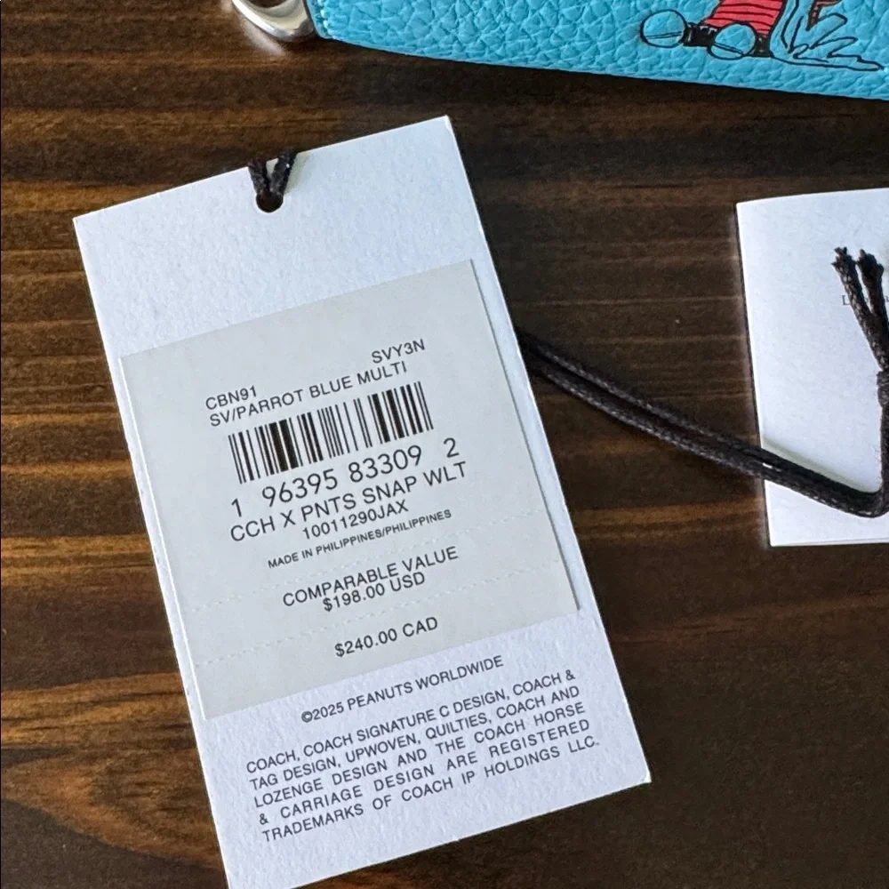 NEW Coach X Peanuts Snap Wallet - Linus
